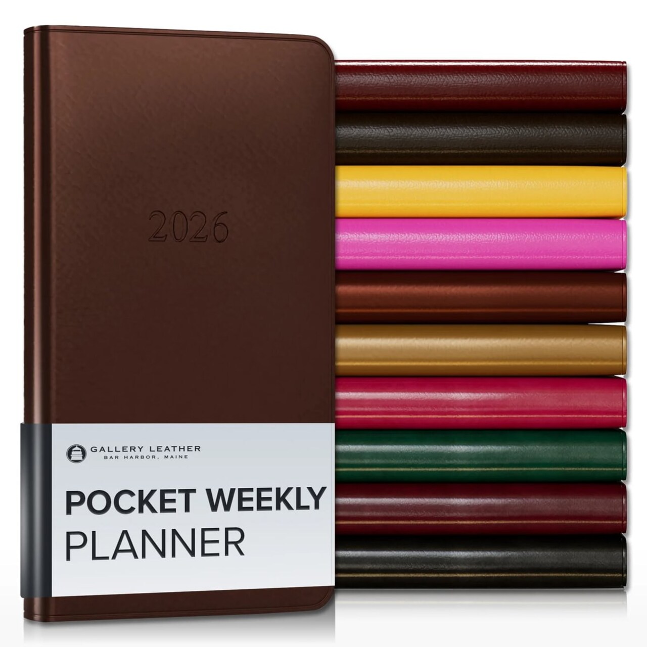Gallery Leather Pocket Weekly and Monthly Planner 2026, Elegantly Bound Calendar Planner and Notebook with Stylish Gold-Gilded Page Edges, 12 Months - 6 x 3.25 "